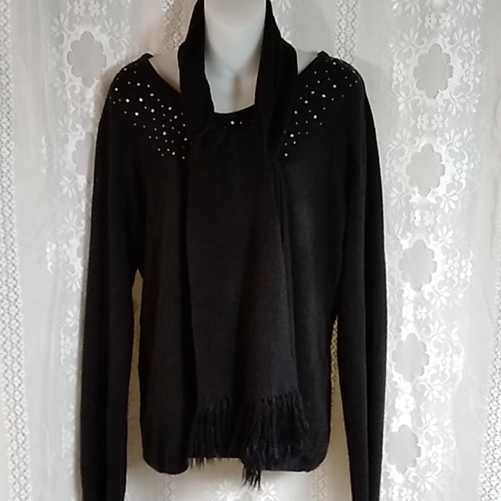 Carolyn Taylor Rhinestone Women's Blouses And Scarf Size XL